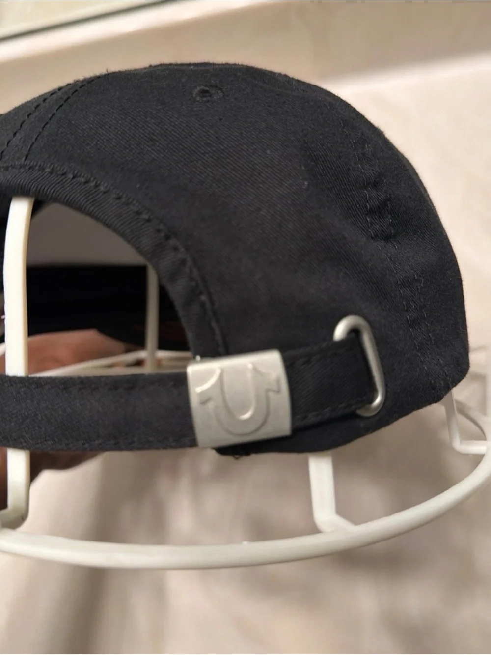 True Religion Black Baseball Cap with Red Stitching and Embroidered Buddha